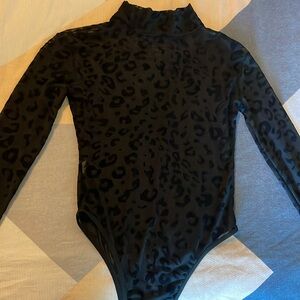 Leopard print long sleeve body suit, see-through